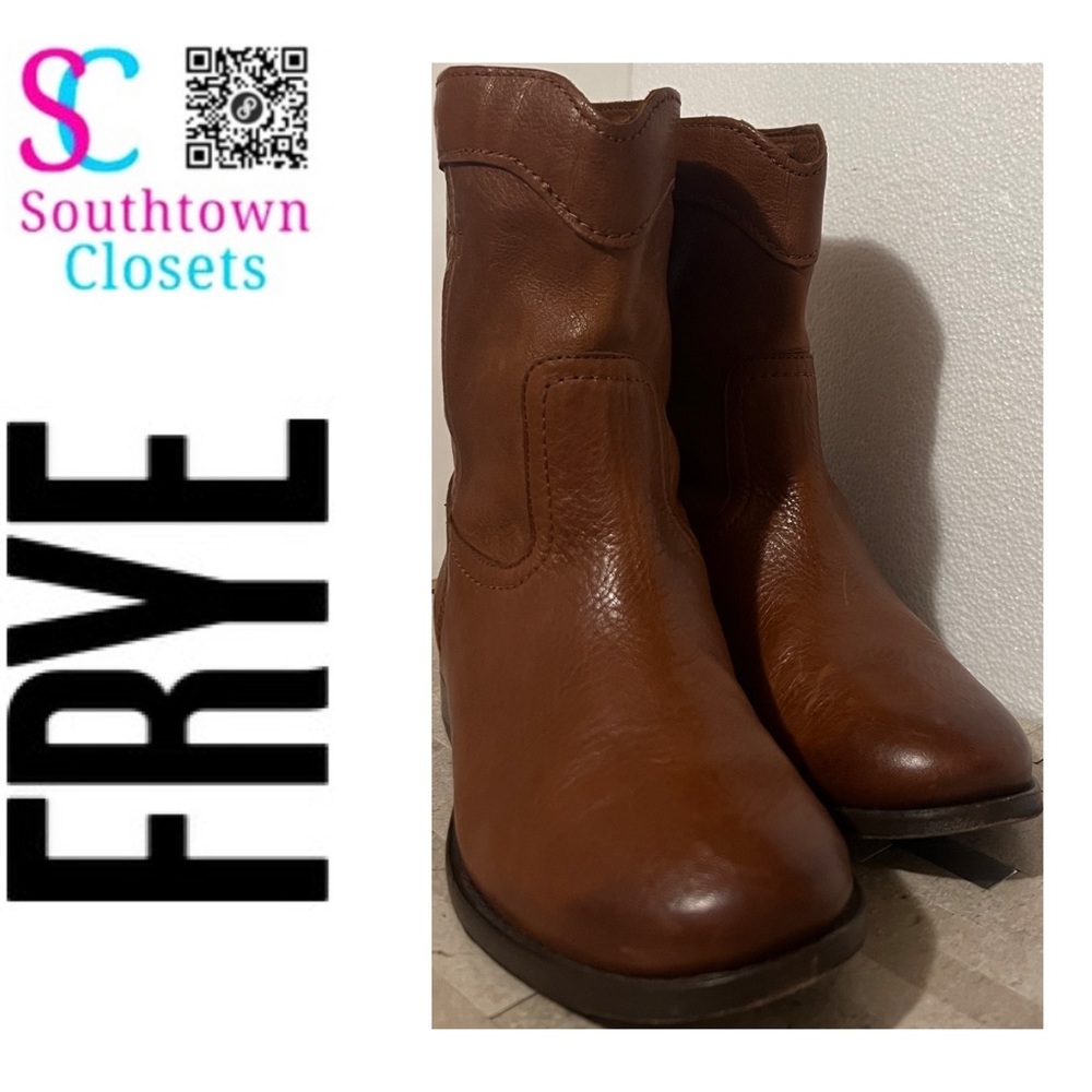Frye Cara Roper Brown Leather Short Pullon Ankle Boot… - Gem